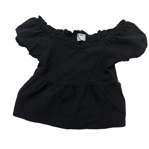 Old Navy Black Top sz L (10-12) Puff Short Sleeves Babydoll Top - Picture 1 of 6